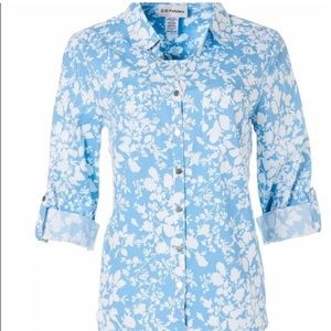 Cathy Daniels sky blue with white flowers XL BLOUSE